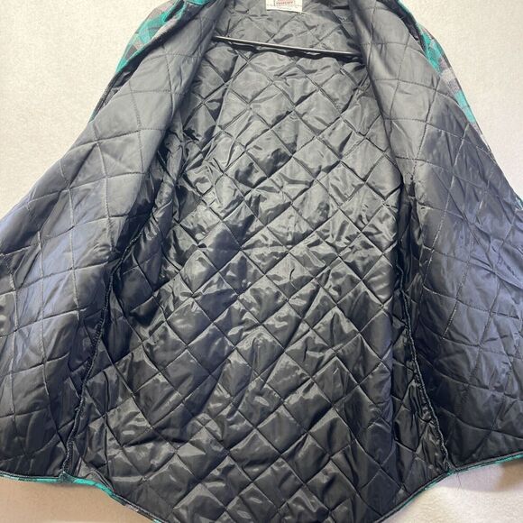 Vintage Private Property Lined Plaid Flannel Button Up M USA Shacket 70s Green - Picture 3 of 4